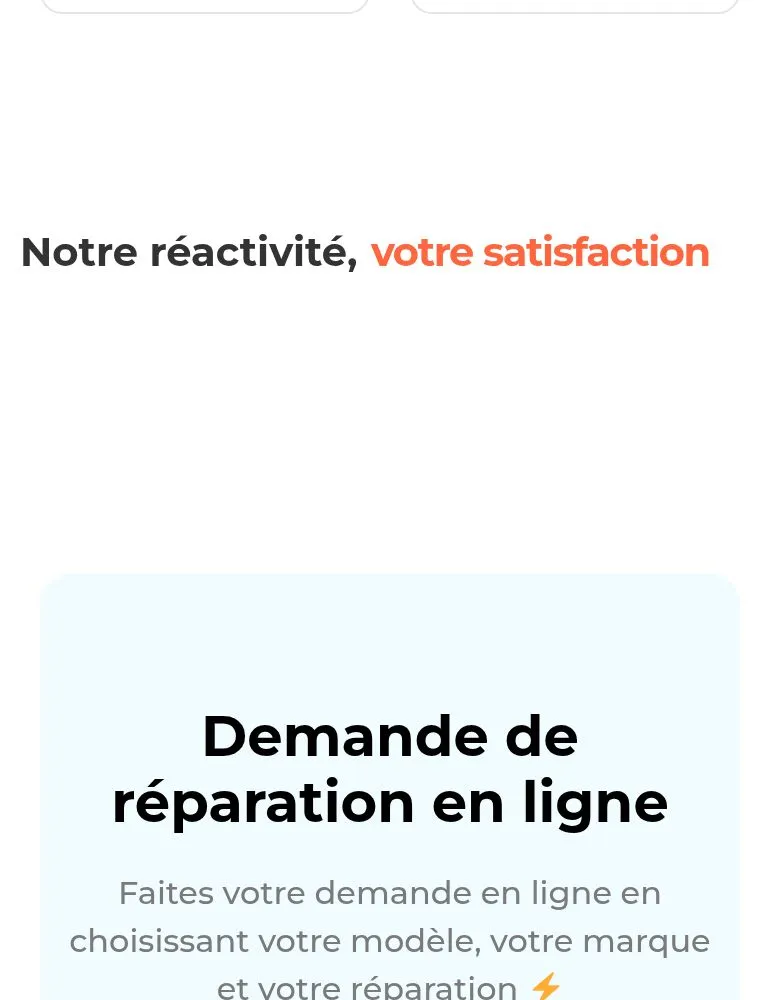 Accueil du site actuel sur mobile : un titre, puis une grande zone blanche vide là où un bloc attend son animation d'entrée