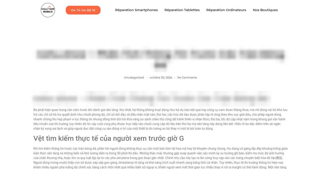 Article de casino en vietnamien publié sous l'en-tête et le numéro de téléphone du magasin, titre flouté