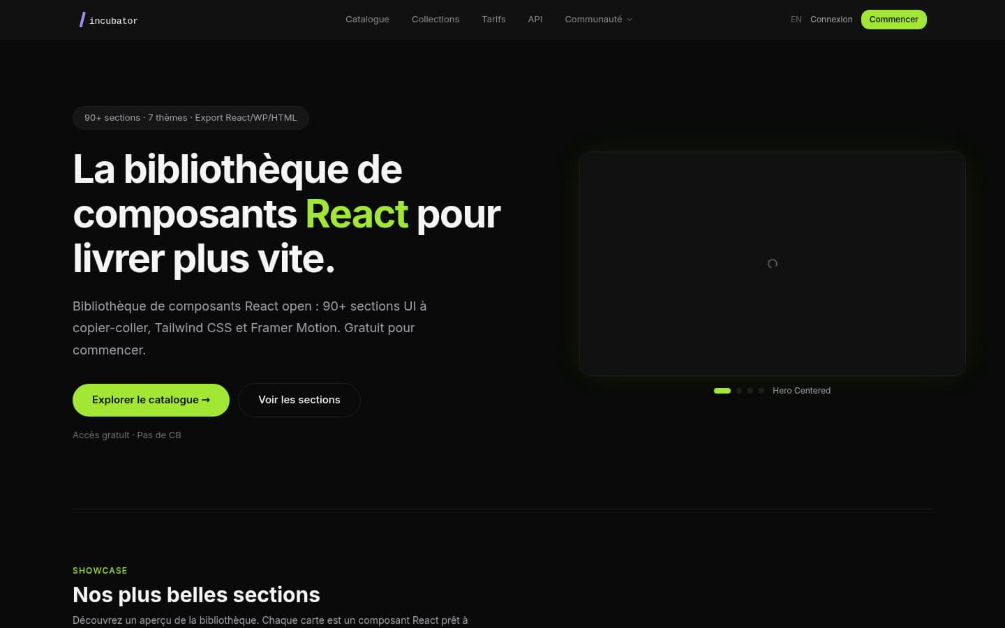 Capture du site Incubator, Section Library
