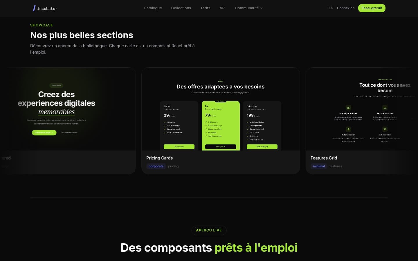 Showcase — composants live