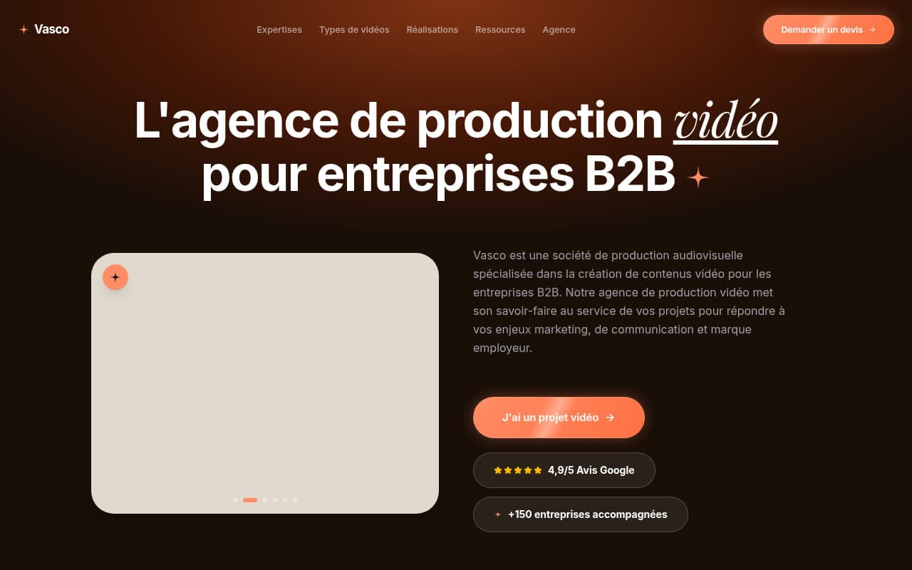 Vasco, agence de production vidéo B2B, site en ligne
